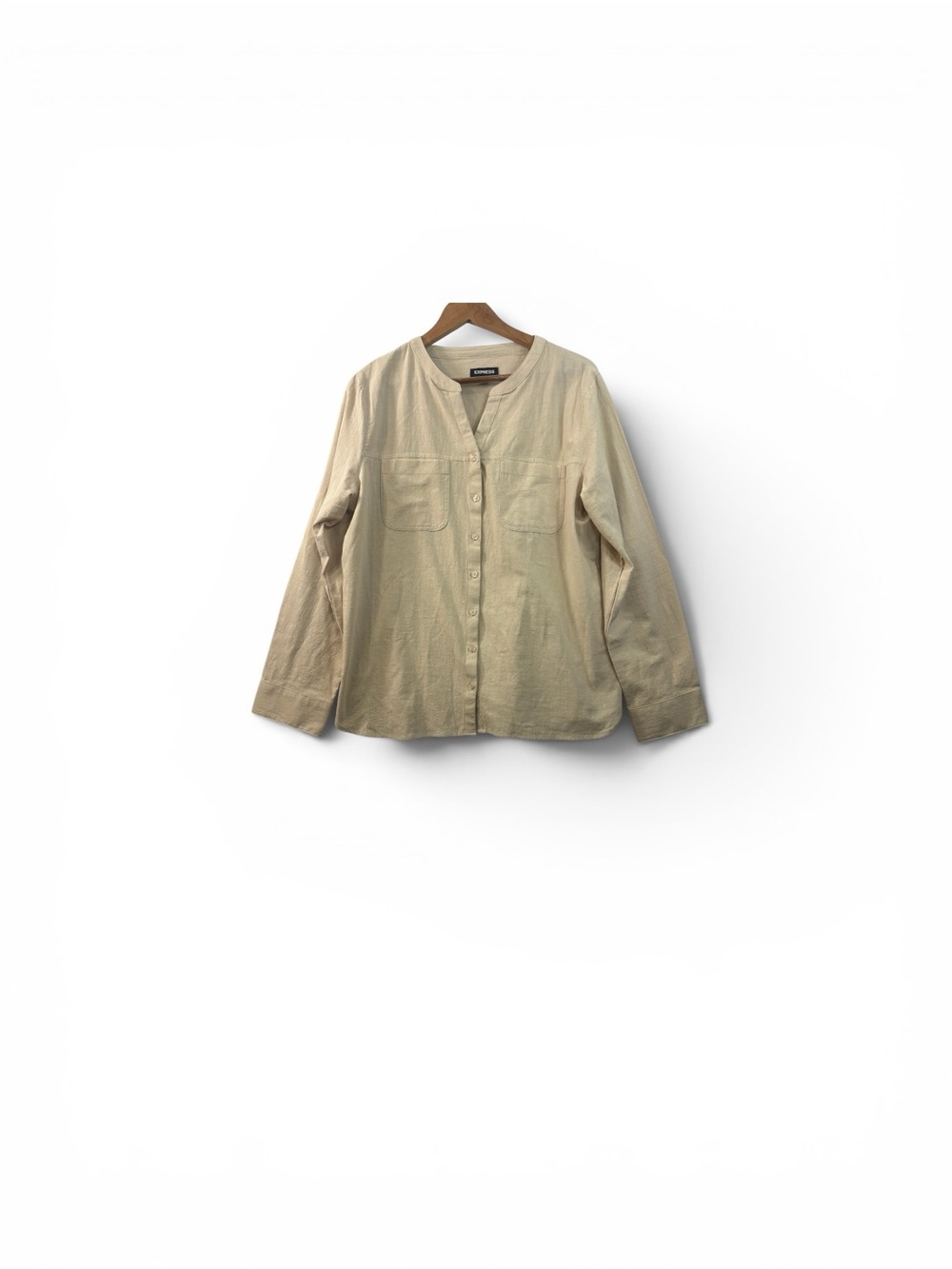 Express Band‎ Collar Button Down Top Womens Size XL Canvas Shirt Neutral Blouse